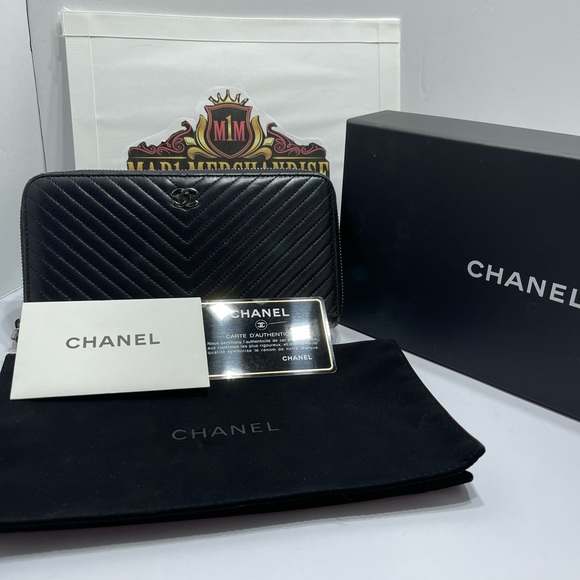 Chanel Zippy wallet in V stitches black lambskin wallet with auth card,box&dbag - Picture 2 of 12